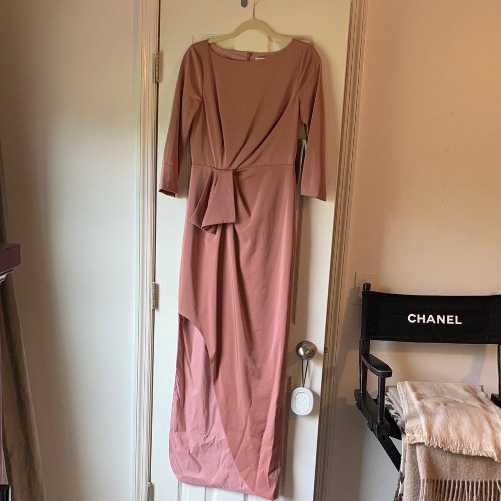 Kay Unger Dusty Rose Long Sleeve Draped Midi Formal Dress Size 4